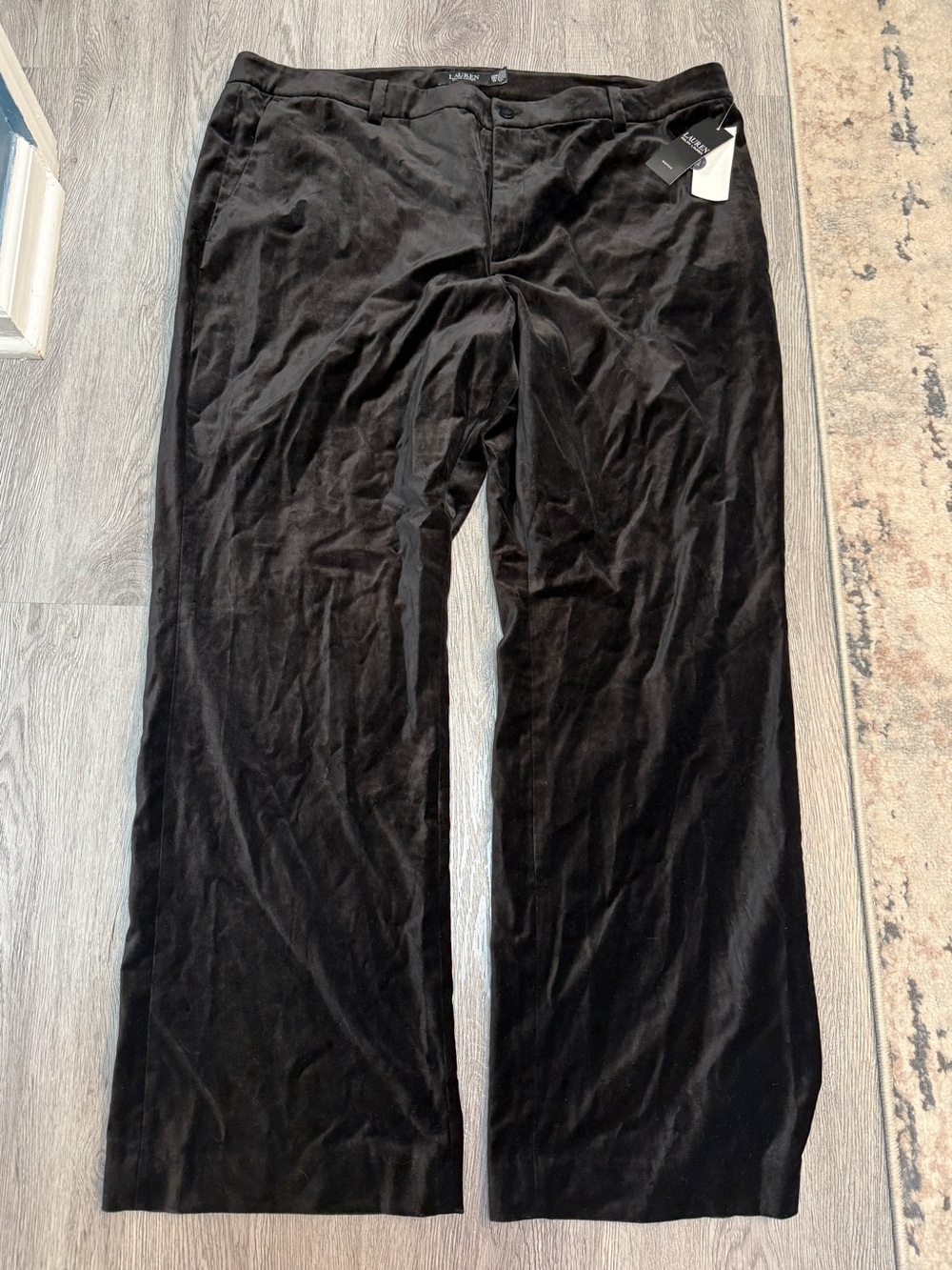 NWT 22W LAUREN RALPH LAUREN HI-RISE STRAIGHT BLACK VELVET STRETCH PANTS $195